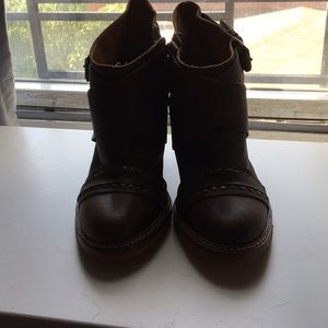 Schuler & Sons brown studded leather healed zip booties gum sole Anthropologie